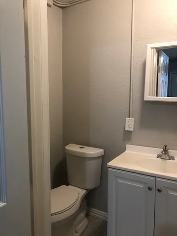 a bathroom with a toilet a sink and mirror