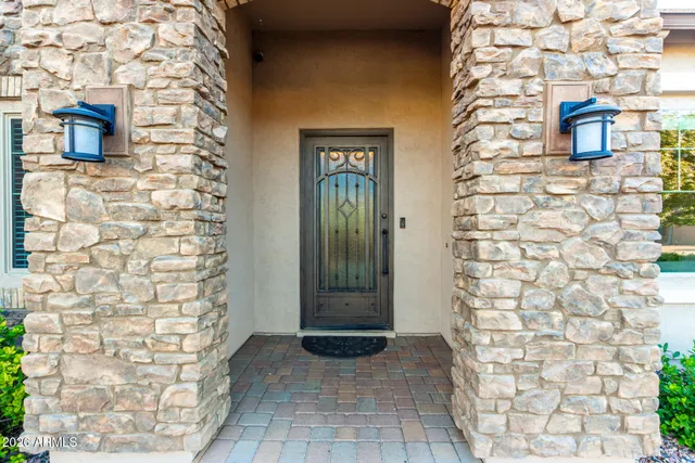 a front view of a house with a door