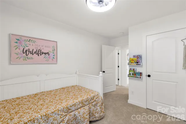 a bedroom with a bed and a cabinets