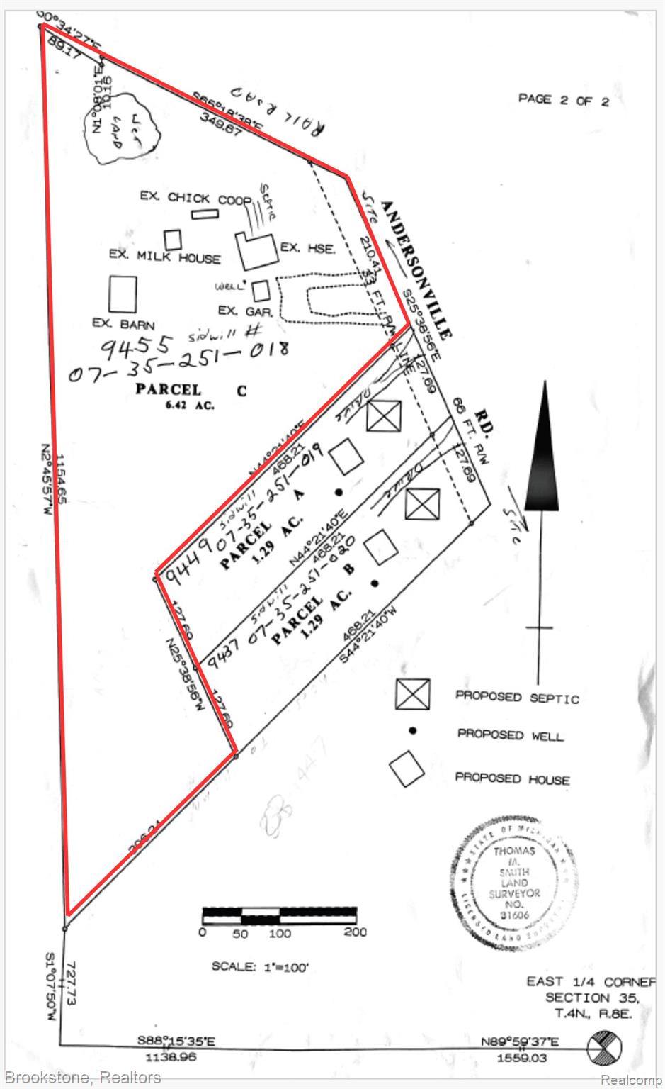 9455 Andersonville Road Clarkston, MI 48346 - Photo 80 of 82 Survey Plat Parcel C, Illustrating parcel boundaries, existing structures, proposed additions, and relevant dimensions for the property