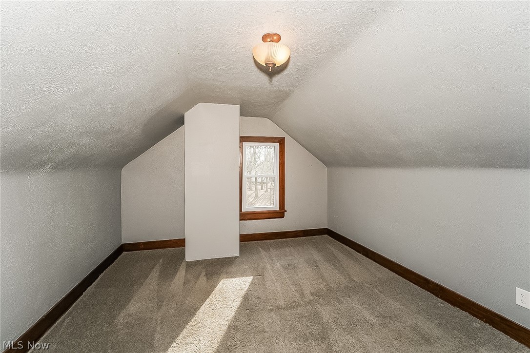 911 Dan Street Akron, OH 44310 - Photo 17 of 20 Bonus room with vaulted ceiling, light carpet, and a textured ceiling