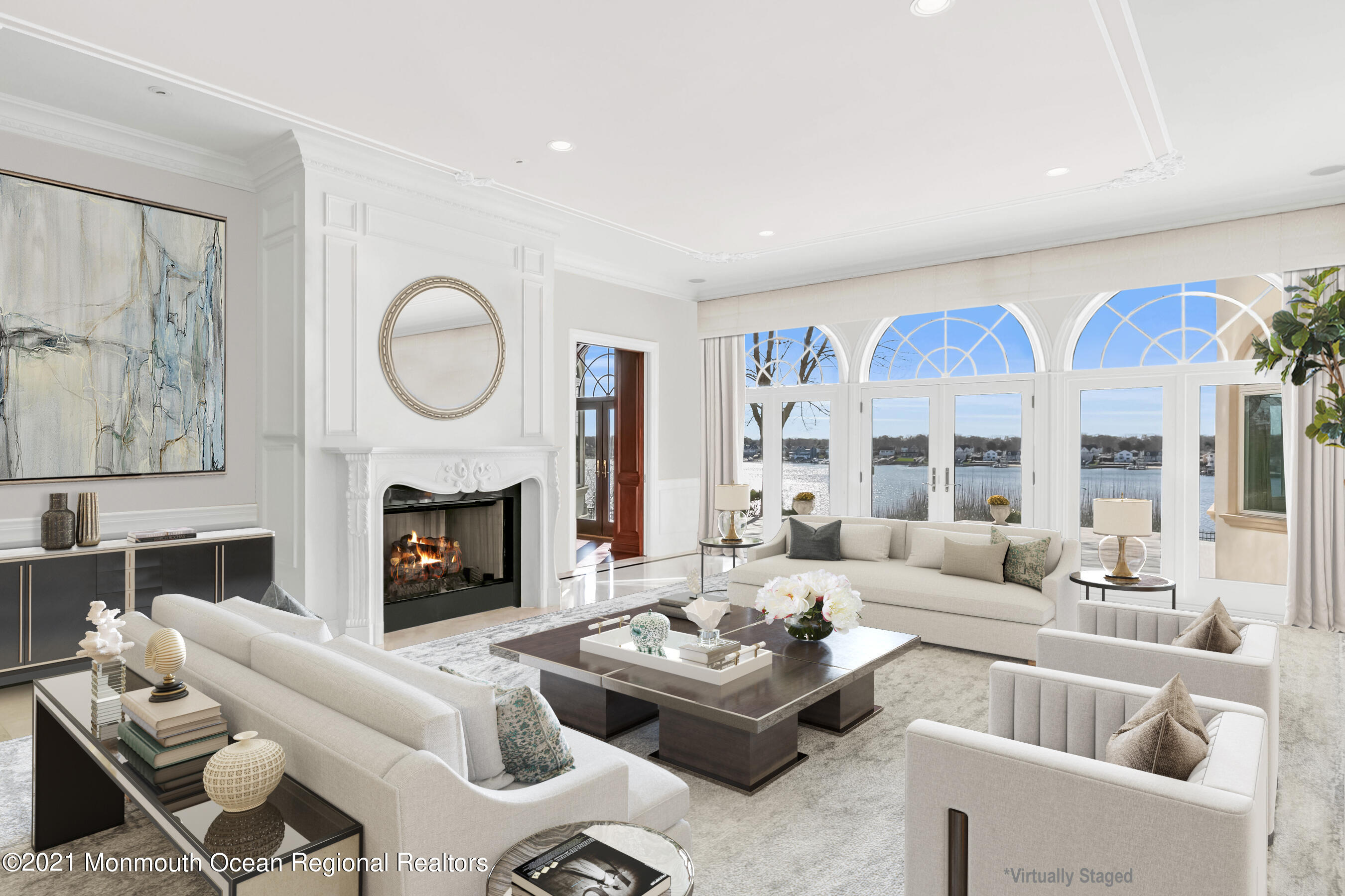 1015 Forrest Road Brielle, NJ 08730 - Photo 15 of 61 a living room with furniture a fireplace and a large window