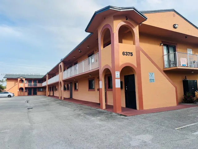 a view of a large building with large windows