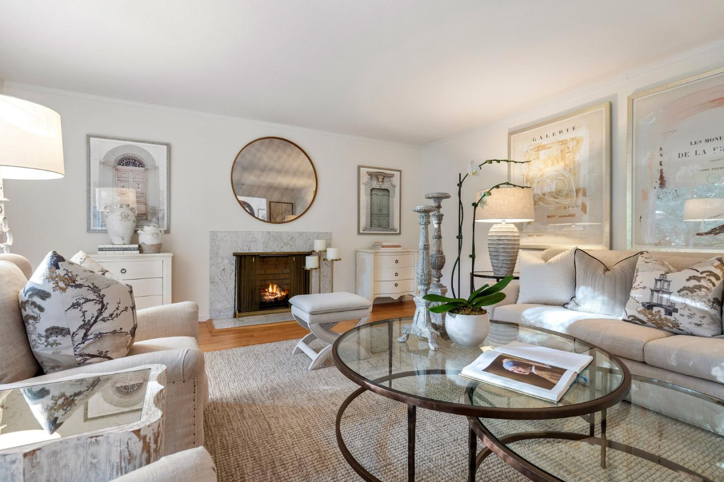 16 Valley Road Atherton, CA 94027 - Photo 12 of 100 a living room with furniture a fireplace and a large mirror