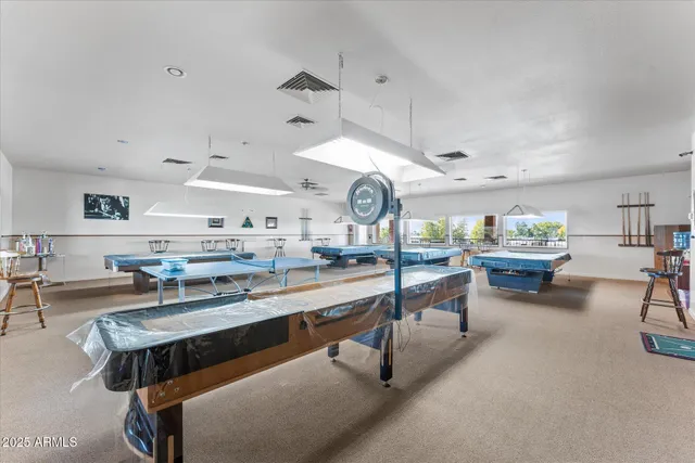 a view of a park with large trees