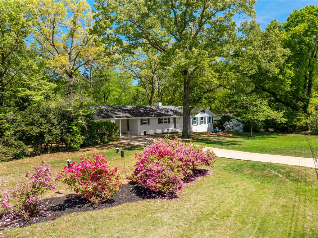 209 Manley Drive Clemson, SC 29631 - Photo 5 of 44 A charming residence surrounded by lush greenery, featuring a winding driveway and vibrant landscaping.