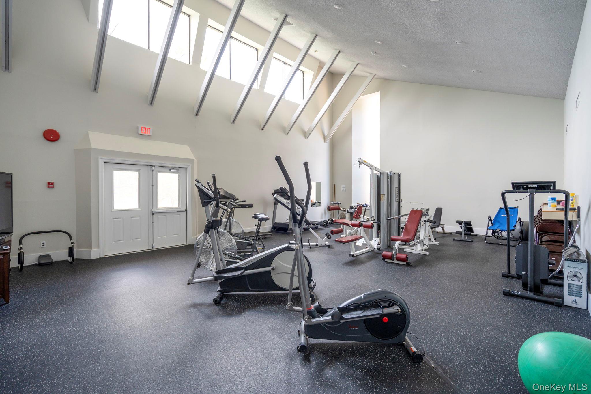 6 Doe Path Coram, NY 11727 - Photo 43 of 48 Gym featuring high vaulted ceiling and baseboards