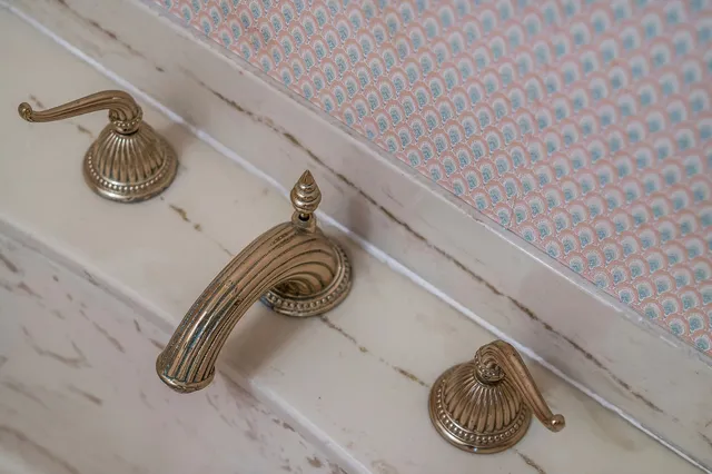 a view of house in front of a big yard with potted plants and large trees