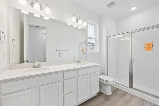 a bathroom with a toilet a sink a large mirror and vanity