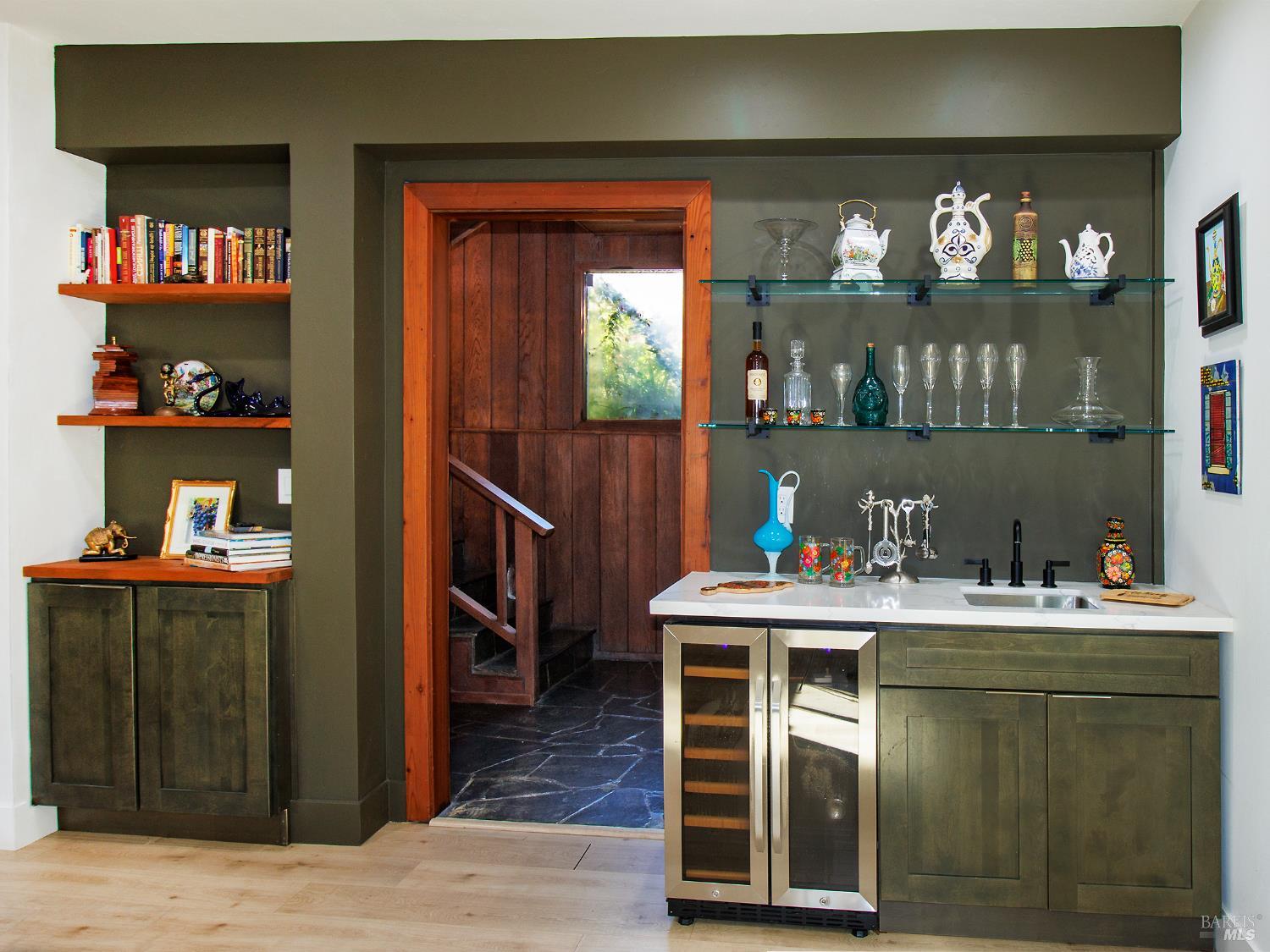 16620 Guernewood Road Guerneville, CA 95446 - Photo 52 of 66 Wet bar and wine fridge.