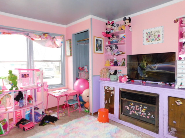 5101 Pebble Lane Loves Park, IL 61111 - Photo 12 of 17 a room with furniture a flat screen tv and a fireplace with a bookshelf