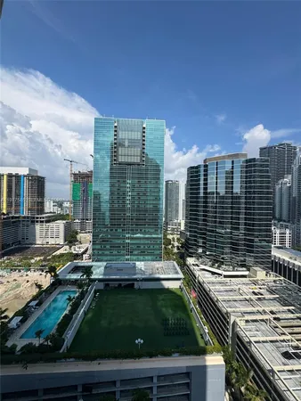 a view of a city from a patio