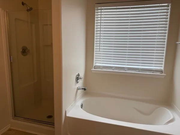 a bathroom with a bathtub