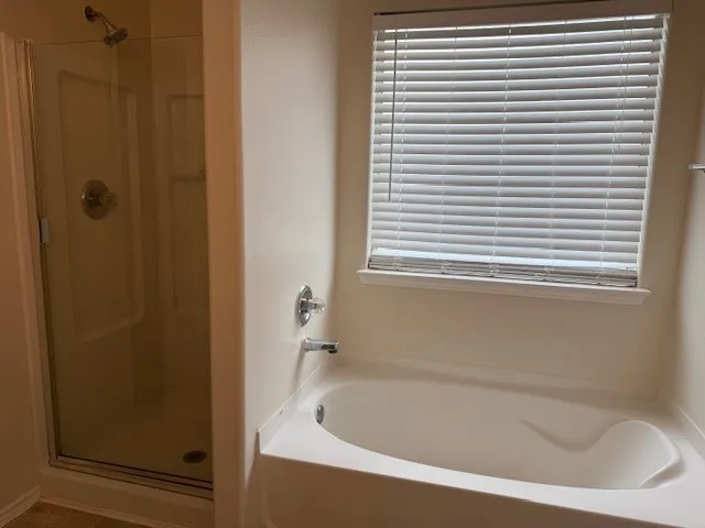 a bathroom with a bathtub