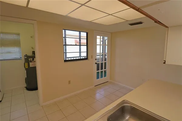 a view of a room with windows
