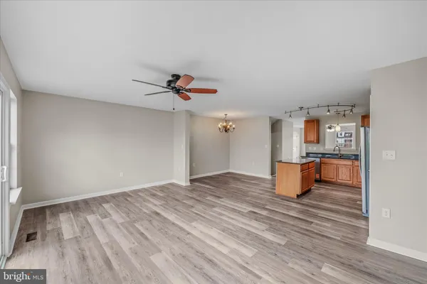 a view of a chandelier in big room
