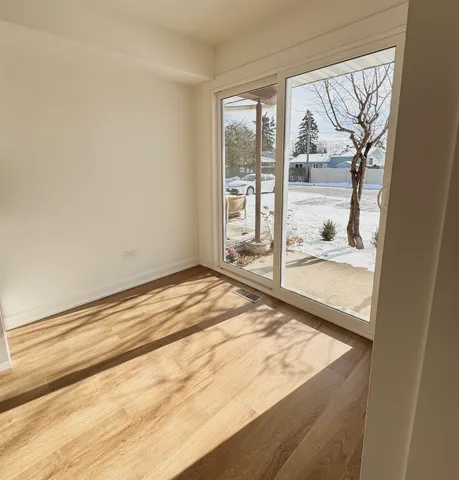 a view of a room with a window