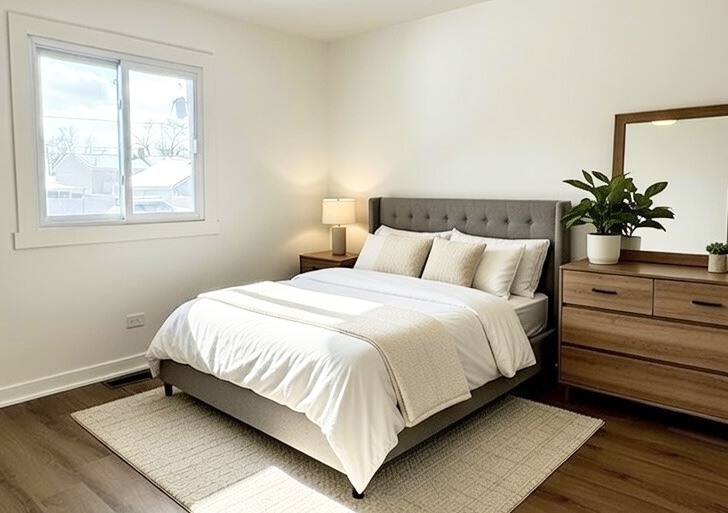 633 Dulles Road, Unit A Des Plaines, IL 60016 - Photo 20 of 26 a bedroom with a bed and a potted plant