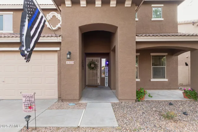 a entryway with a white door