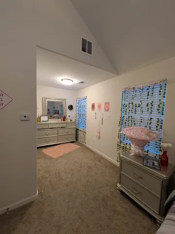 a room with furniture and storage