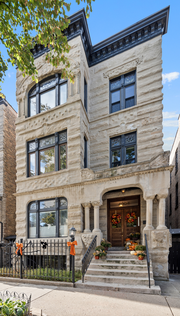 a front view of a building with street