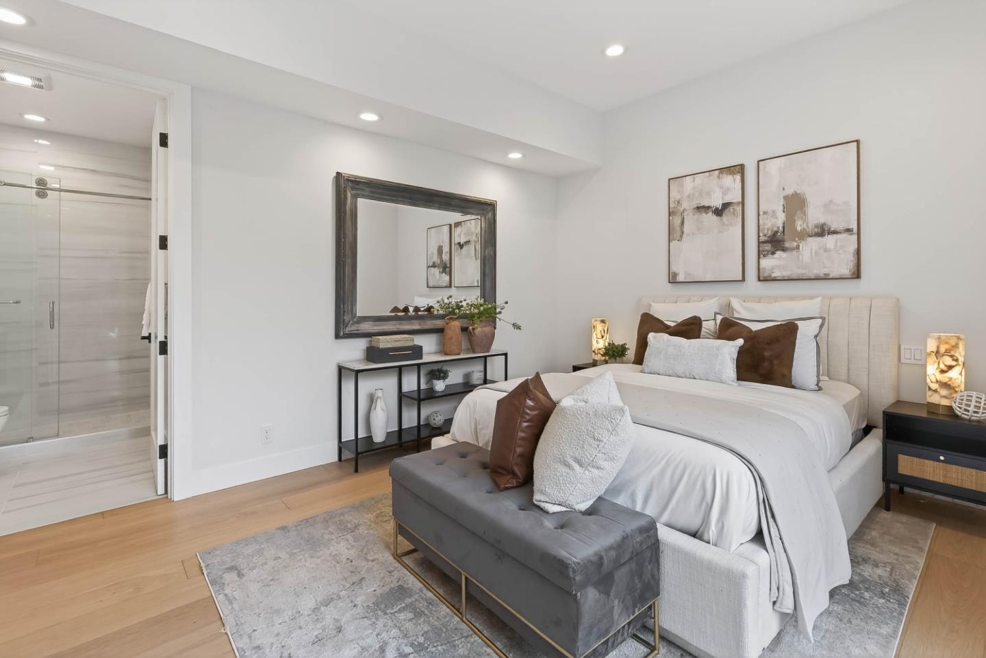 10468 South Stelling Road Cupertino, CA 95014 - Photo 22 of 45 a spacious bedroom with a bed and a couch