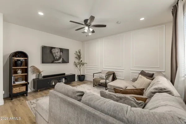 a living room with furniture