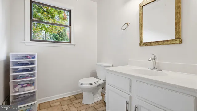 a bathroom with a sink a toilet and a mirror