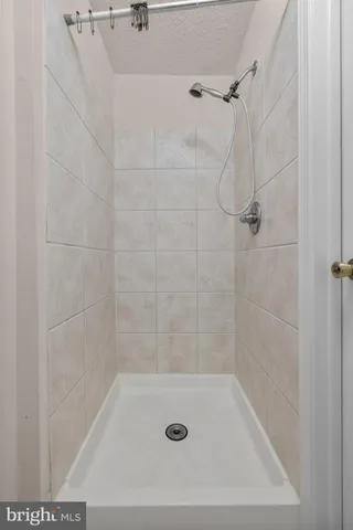 a bath tub sitting in a bathroom