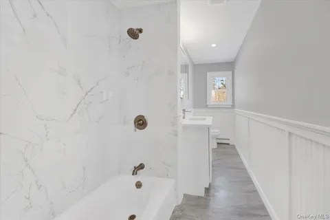a bathroom with a bathtub