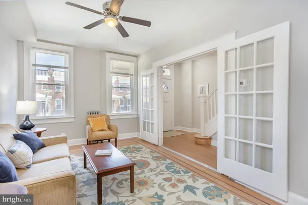 a living room with furniture