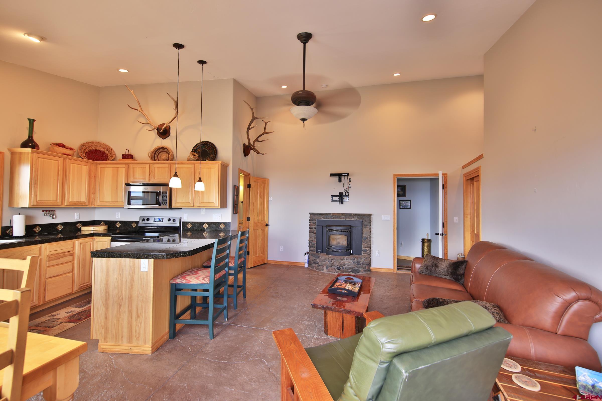 53315 Bull Basin Road Mesa, CO 81643 - Photo 23 of 44 a living room with furniture a fireplace and a flat screen tv