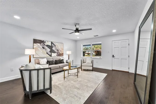 a living room with furniture