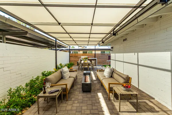 a balcony with furniture