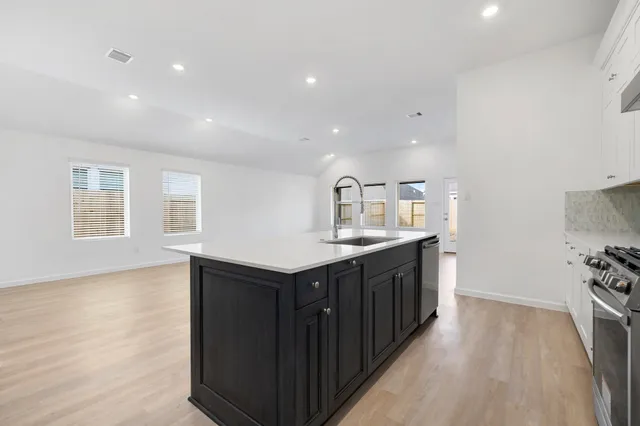 a kitchen with a stove and a sink