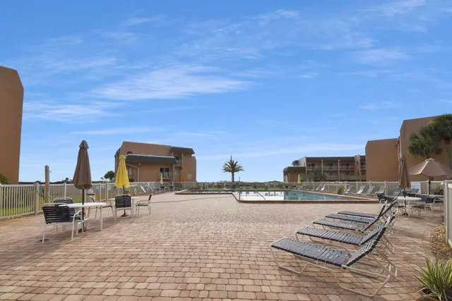 a view of a city with furniture