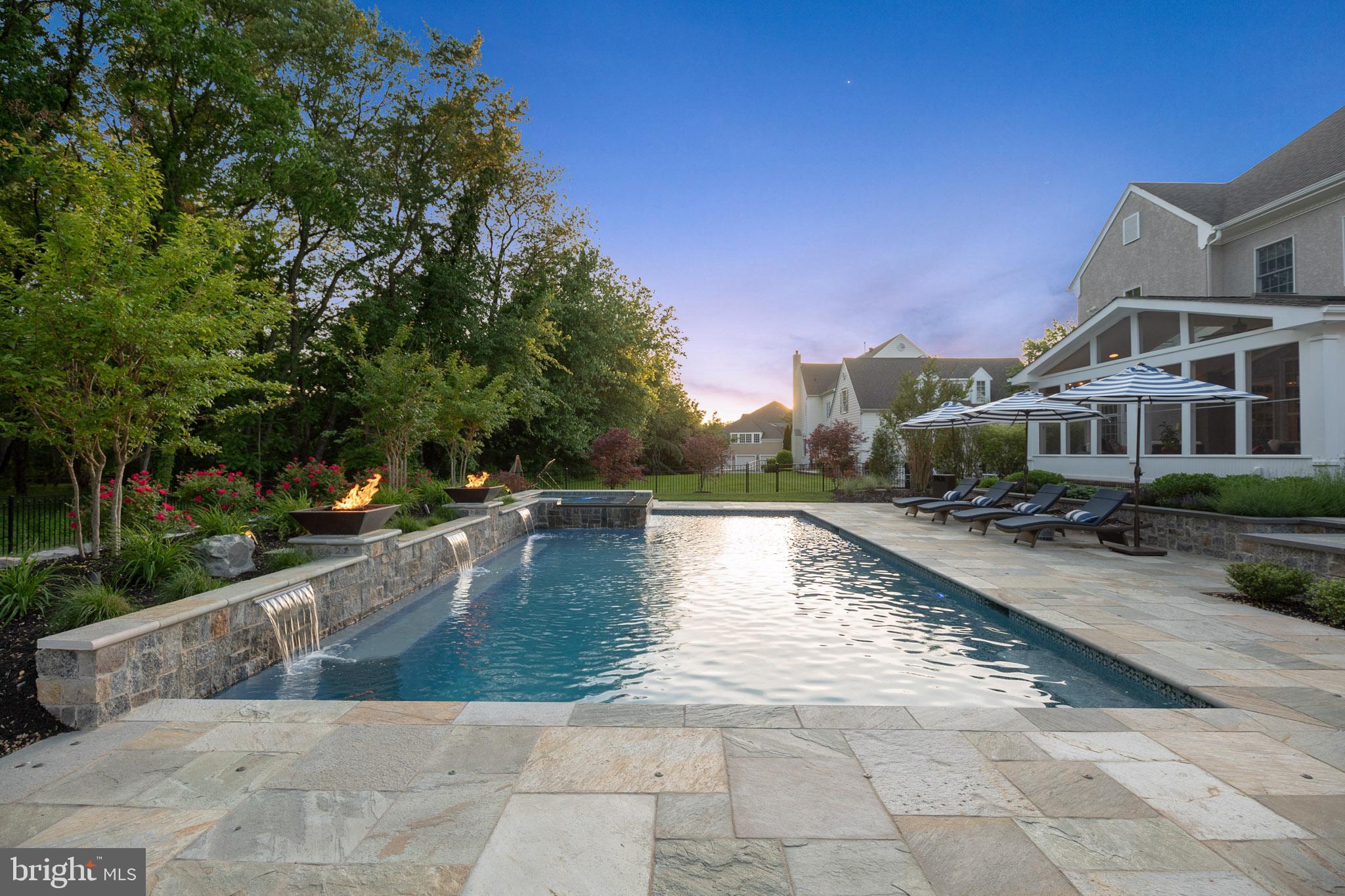 813 Loveland Road Moorestown, NJ 08057 - Photo 39 of 45 Pool with Fire Pots and Waterfalls