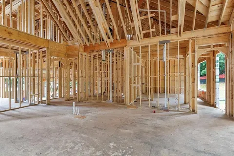 a view of a room with a large window