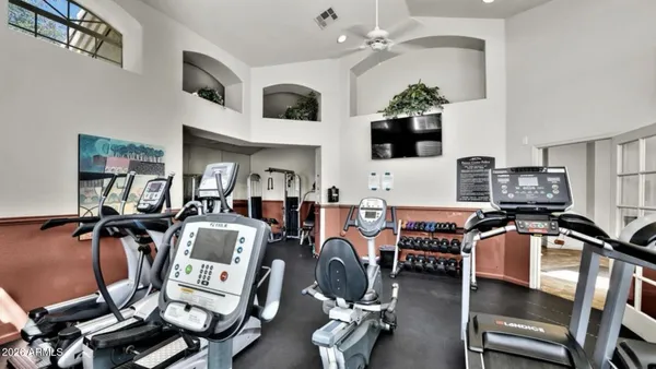 a view of a room with gym equipment