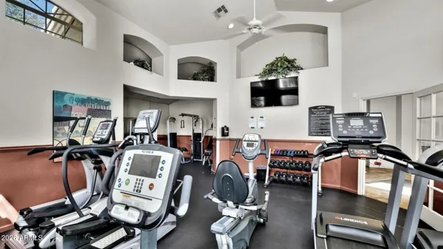 a view of a room with gym equipment
