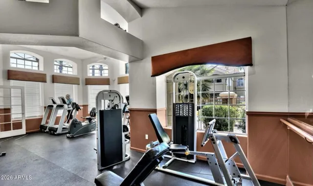 a view of a room with gym equipment