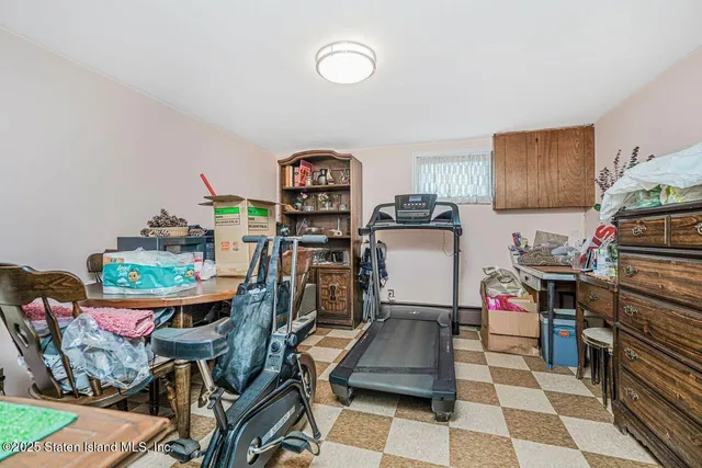 a view of a black and white checkered floor