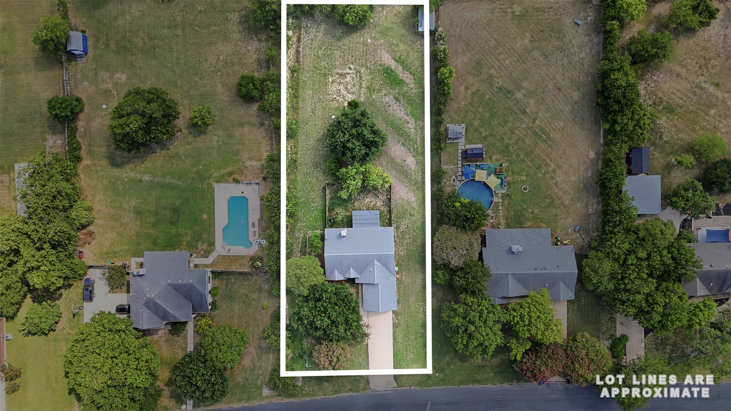 1717 Rendova Lane Pflugerville, TX 78660 - Photo 25 of 32 An aerial perspective showcases the elongated lot, highlighting the property's potential and surrounding green spaces.
