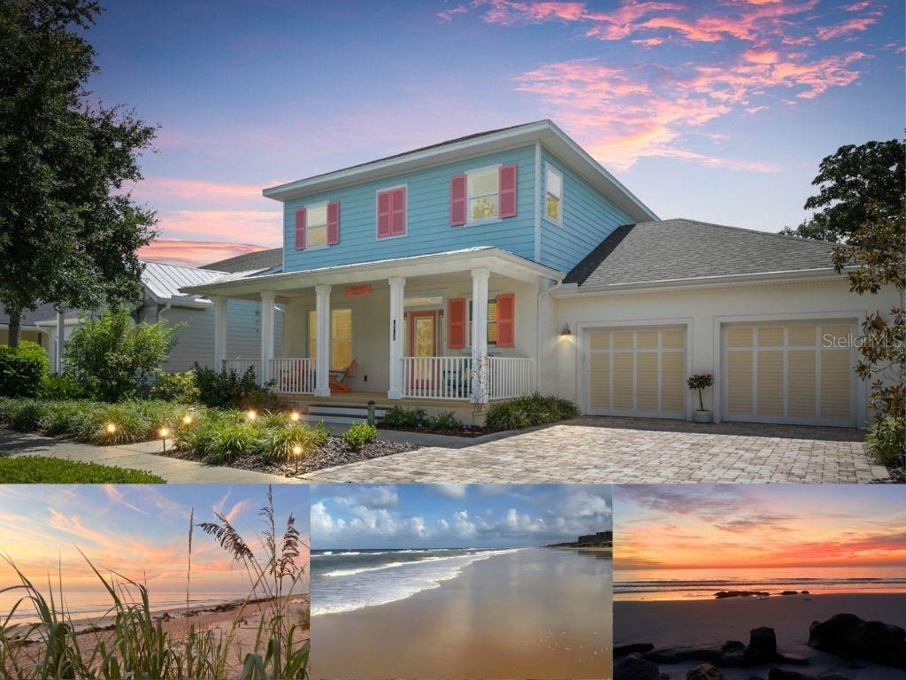 a front view of a house with a yard and potted plants