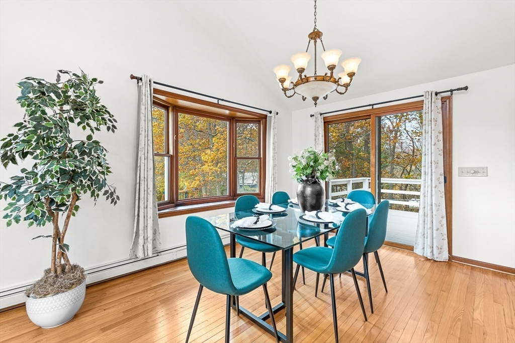 25 Murdoch Road Stoneham, MA 02180 - Photo 7 of 39 a dining room with furniture potted plants and wooden floor