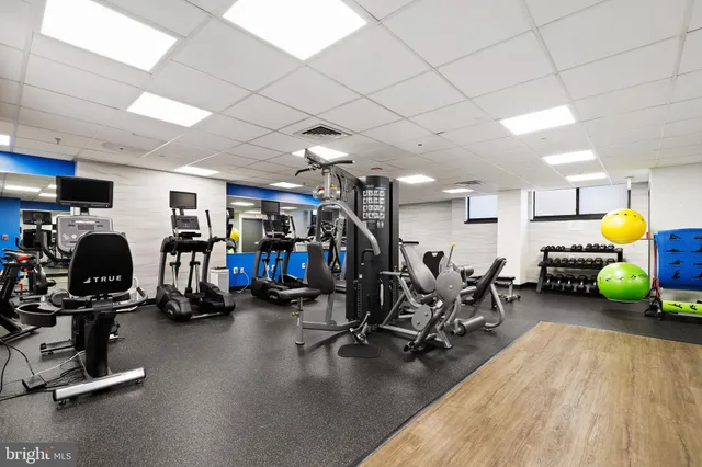 a view of a room with gym equipment