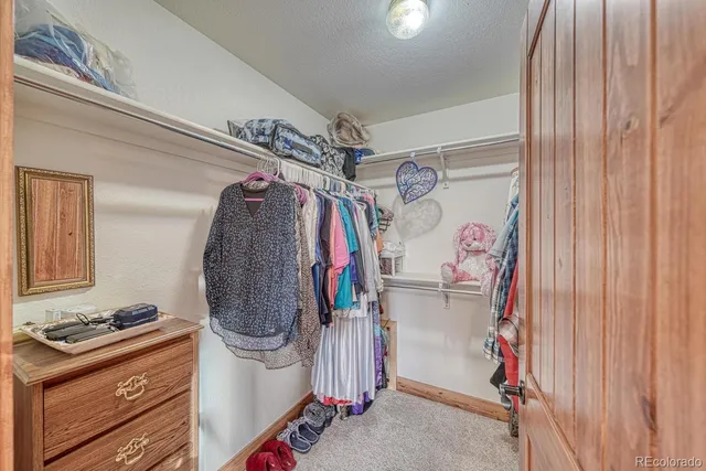 a view of walk in closet with clothes