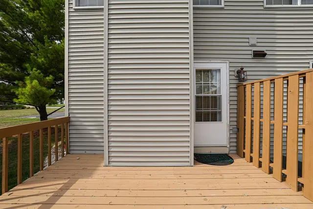 a view of a porch with a door