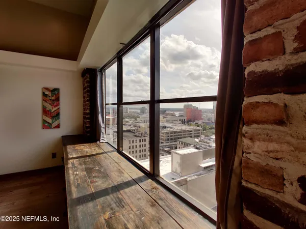 a view of a building from a window
