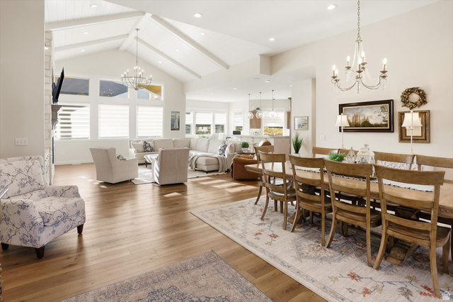 534 East Fish Hatchery Road Mantua, UT 84324 - Photo 16 of 87 Dining area with hanging lights and light wood-style floors